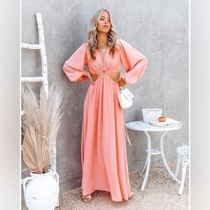 VICI Exclusive Fit & Flare Pink Maxi dress
